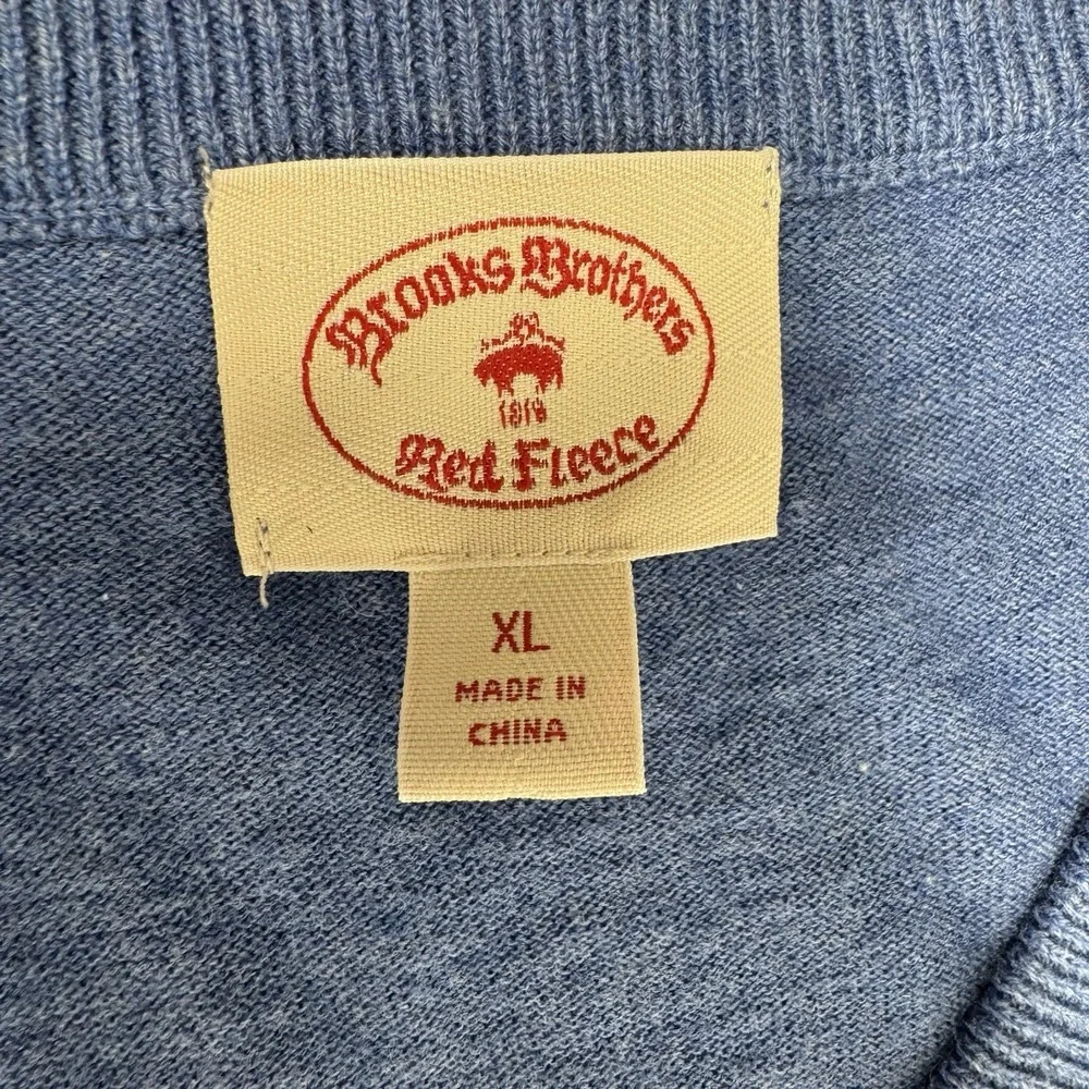 Brooks Brothers Red Fleece V Neck Mens XL Cotton Cashmere‎ Blue Pullover
